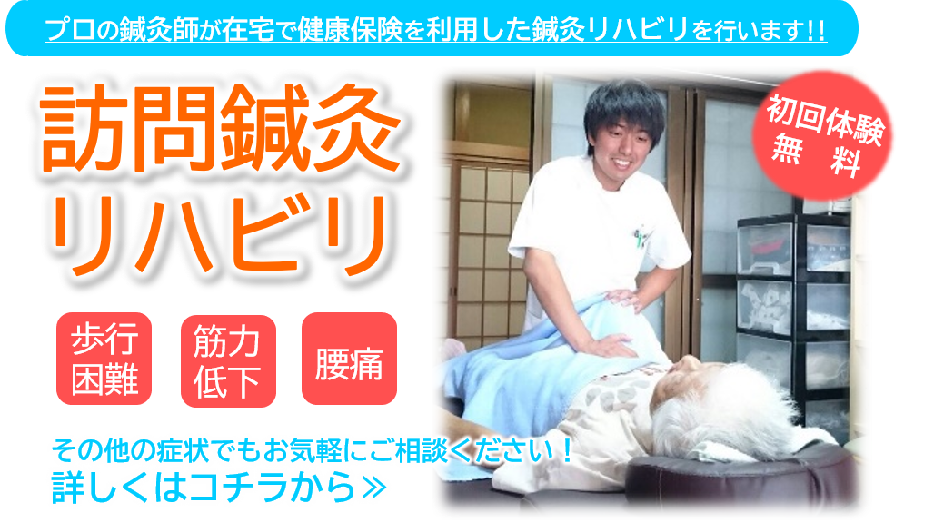 訪問鍼灸リハビリ　在宅で健康保険を使用して鍼灸治療が受けられます。